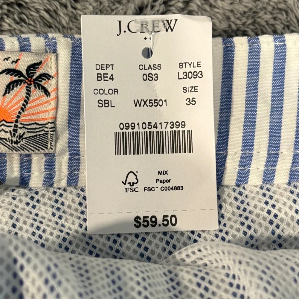 J Crew Swimwear Mens Striped Board Shorts 35 Seersucker Preppy Nautical 21252
